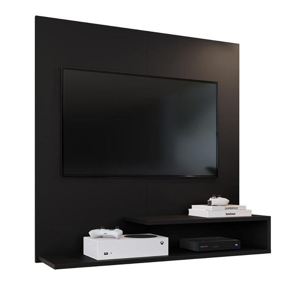 Imagem de Estante Painel Parede Smart New TV 32 Polegadas Prateleiras Decorativas Sala Quarto Pequeno Retrô  Preto - RPM 