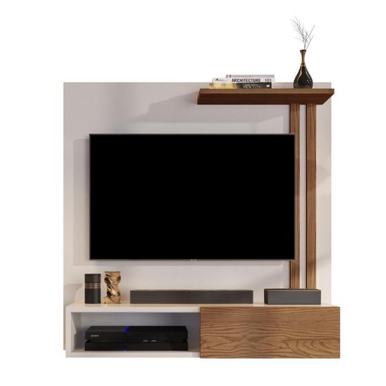 Imagem de Estante Painel Suspenso Televisão TV 32 Polegadas Prateleira Decorativa Nicho Eletrônico Porta de Correr Sala Quarto Flow - Off/Freijó - Mania