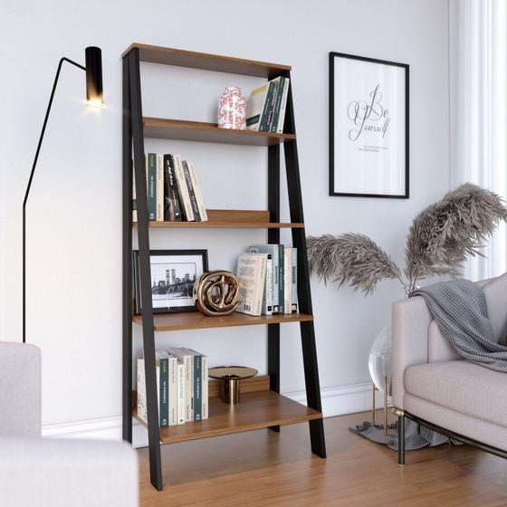 Estante para Livros Escada 140cmx61cm 4 Prateleiras Tok Yescasa Menor preço em Estante para Livros Escada 140cmx61cm 4 Prateleiras Tok Yescasa