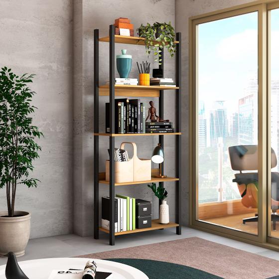 Estante para Livros Nobre 5 Prateleiras Estilo Industrial Freijó/Black - Panorama Móveis Menor preço em Estante para Livros Nobre 5 Prateleiras Estilo Industrial Freijó/Black - Panorama Móveis
