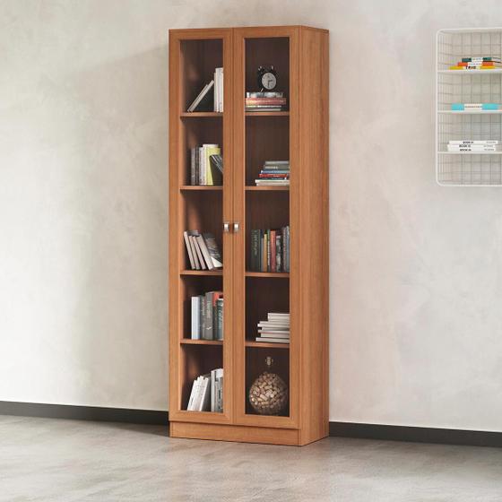 Estante para Livros Retrô 2 Portas de Vidro e 4 Prateleiras - Tecno ...