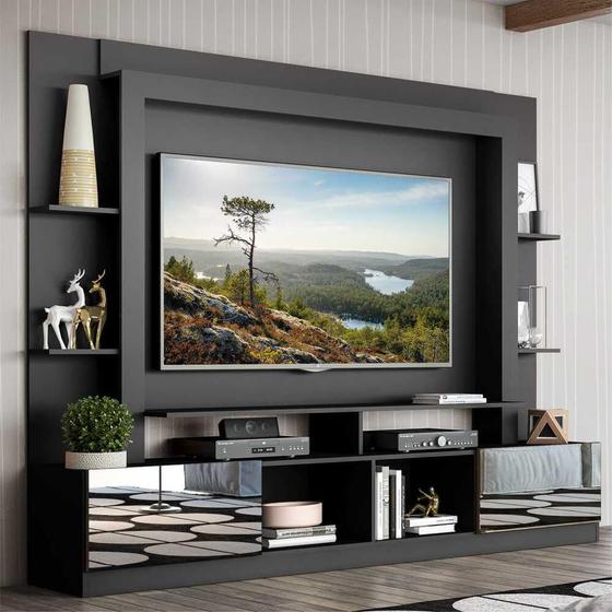 Imagem de Estante para TV até 65 Polegadas Portas com Espelho Oslo Multimóveis Preto Tenerife