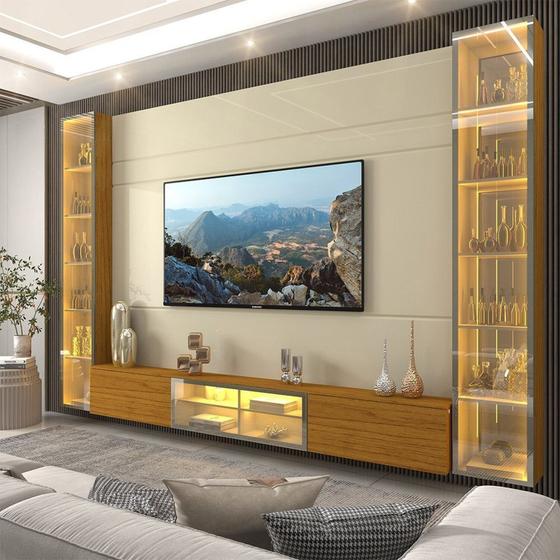 Imagem de Estante para TV até 90 Polegadas 293cm com Porta Reflecta LED 100% MDF Luminare
