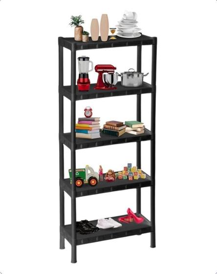 Estante Prateleira Plastica Modular 5 Andares Preta Cód872 Menor preço em Estante Prateleira Plastica Modular 5 Andares Preta Cód872