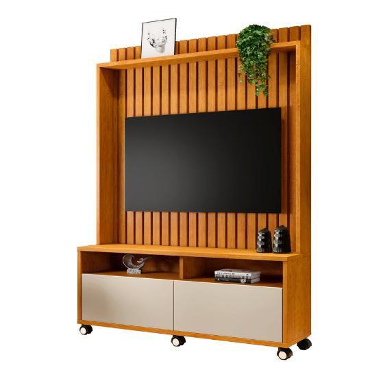 Imagem de Estante Rack p/ TV 50" Home Ripado Estilos 1,45cm c/ Rodizio