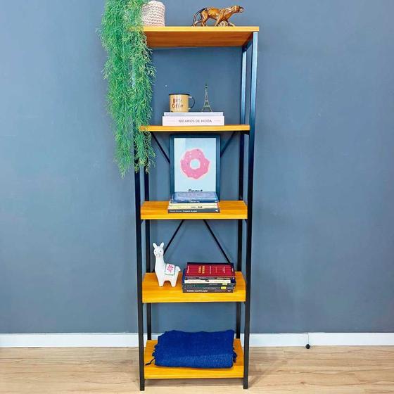 Imagem de Estante Style de Ferro e Madeira Slim 5 Prateleiras Industrial Carvalho e Preto