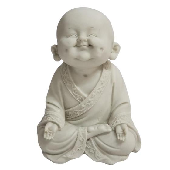 Imagem de Estátua Baby Monge De Pó De Mármore Branco Sorrindo 18.5Cm