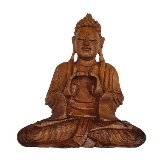 Imagem de Estátua Buda Sidarta De Madeira Suar Mudra Equilíbrio 40Cm