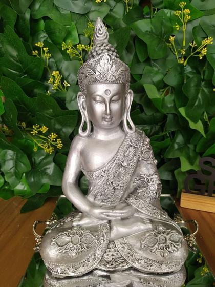 Imagem de Estatua Buda Tibetano Hindu Meditação Prata