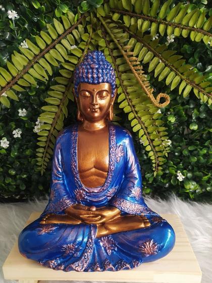 Imagem de Estatua Buda Tibetano Hindu Sidarta Meditação Decoração Sala Azul