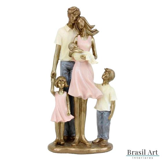 Imagem de Estátua Casal com Crianças e Bebê de Resina