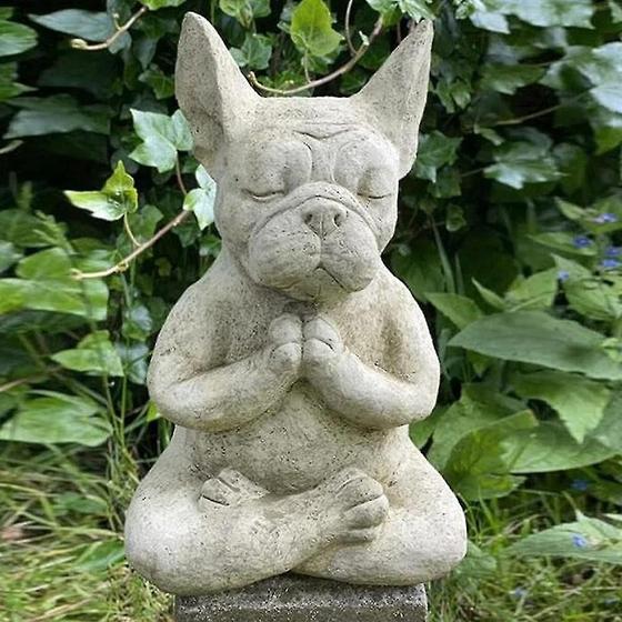 Imagem de Estátua de Cachorro Francês Meditando - Decoração Artesanal em Estilo Francês