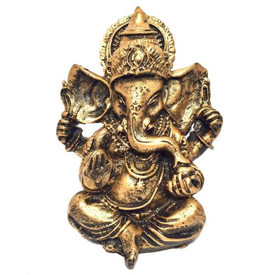 Imagem de Estátua de Ganesha Dourado Pequeno Resina 9,5cm