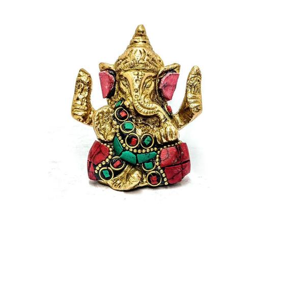 Imagem de Estátua de Ganesha Sentado Dourado Bronze 6cm