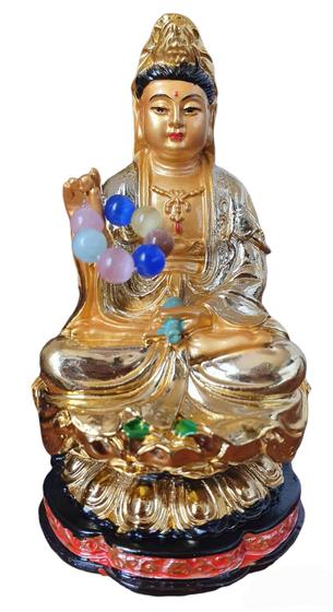 Imagem de Estátua Deusa Kuan Yin Na Flor Lótus Resina Decoração 10cm