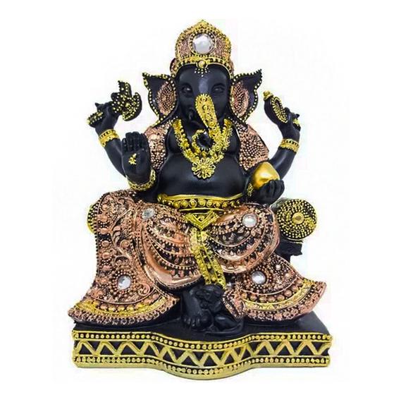 Imagem de Estatua Enfeite Ganeshi Preta e Dourada Detalhada 16 cm