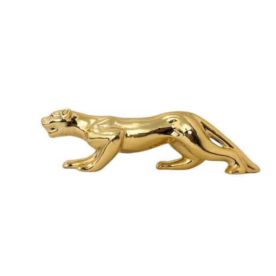 Imagem de Estátua Estatueta Decorativa - Leopardo Dourado 22,5cm - Enfeite para Mesa