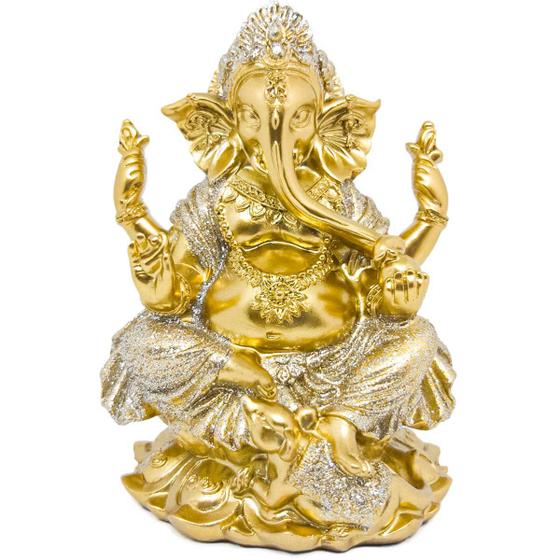 Imagem de Estátua Ganesha Enfeite Decorativo Prosperidade Decoração Zen Elefante Hindu Sabedoria Estatueta Meditação