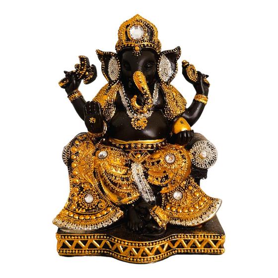 Imagem de Estátua Ganesha Hindu Resina Sabedoria Prosperidade Sorte