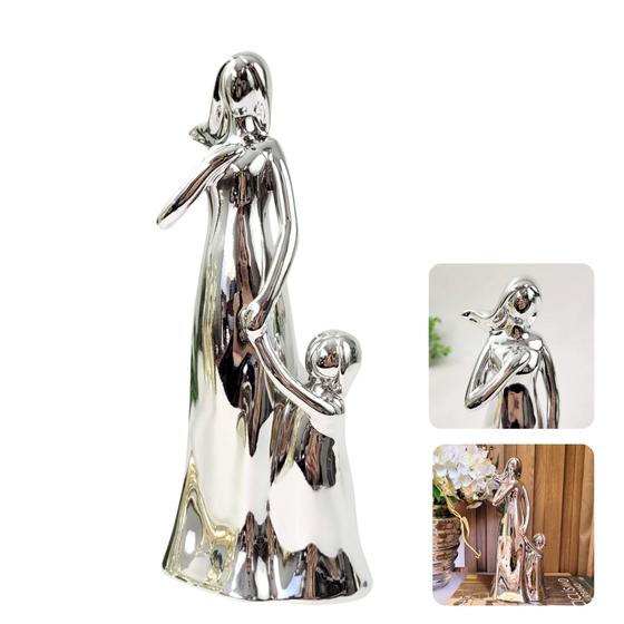 Imagem de Estátua Mãe E Filha Prata Decorativa 22X10X8Cm Presente