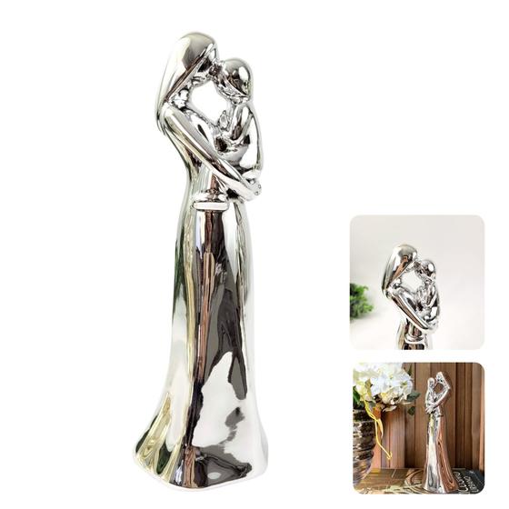 Imagem de Estátua Mãe E Filho Prata Decorativa 23X8X9Cm Presente