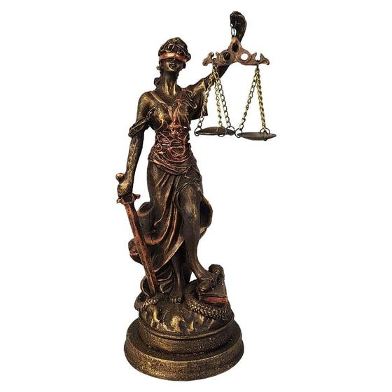 Imagem de Estátua thêmis deusa da justiça com balança resina cor ouro envelhecido