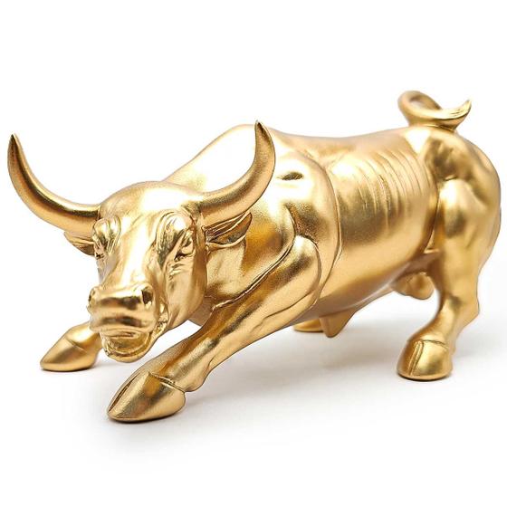 Imagem de Estátua Touro Wall Street Decoração Investidor Bolsa Valores Enfeite Casa Escritório Resina Estatueta 