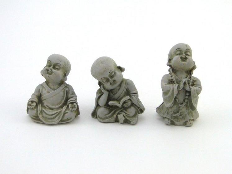 Imagem de Estátua Trio Mini Buda Japonês Cor Cimento Resina 8 Cm