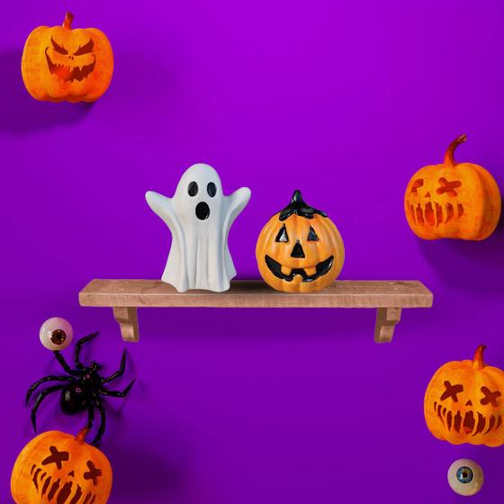 Imagem de Estatueta Abobora e Fantasma Miniatura Ceramica halloween