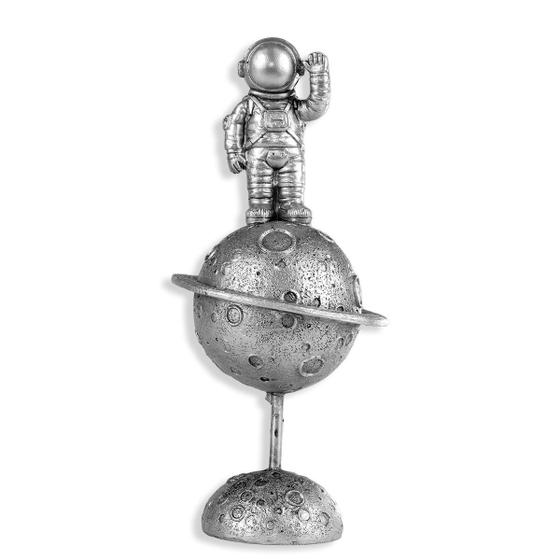 Imagem de Estatueta Astronauta De Resina Decorativo Prata 24,5X11Cm