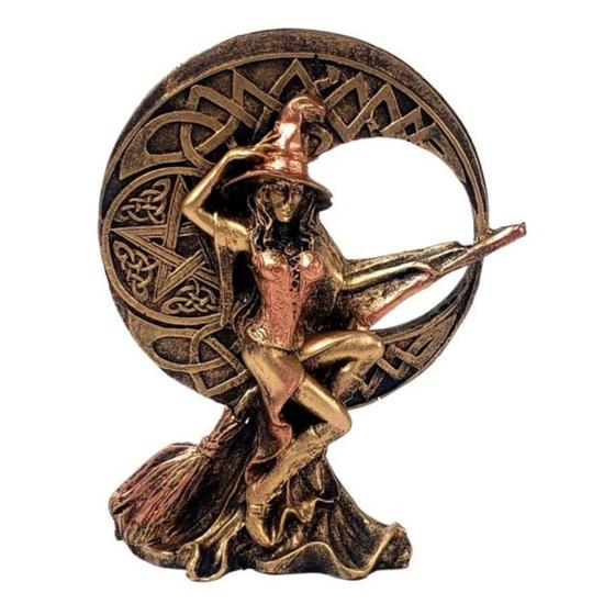 Imagem de Estatueta Bruxa da Lua de Resina Dourada com Bronze - Decore Casa