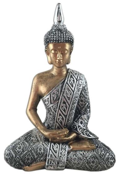 Imagem de Estatueta Buda Hindu Médio Prateado Com Dourado - Decore Casa