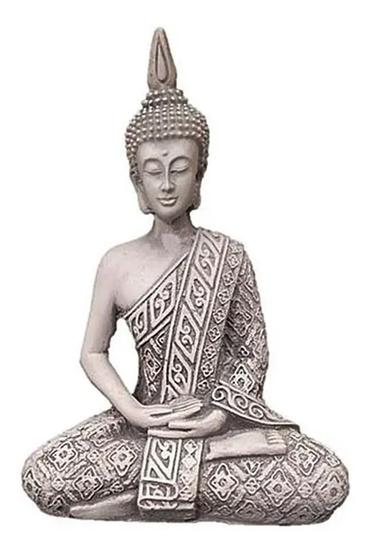 Imagem de Estatueta Buda Hindu Sidarta Medio Cinza Envelhecido Resina