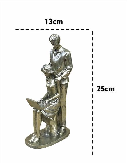 Imagem de Estatueta Casal Computador Resina Dourada-25cm - Espressione