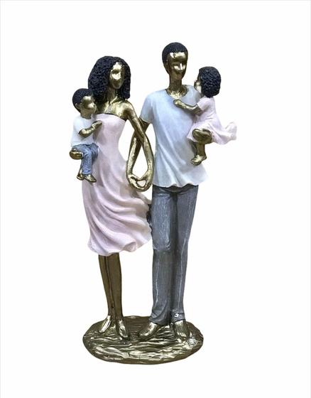 Imagem de Estatueta Casal Negro Com Casal de Filhos Resina 26cm Mabruk