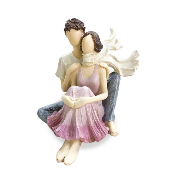 Imagem de Estatueta Casal Sentado Resina Decoração 15Cm