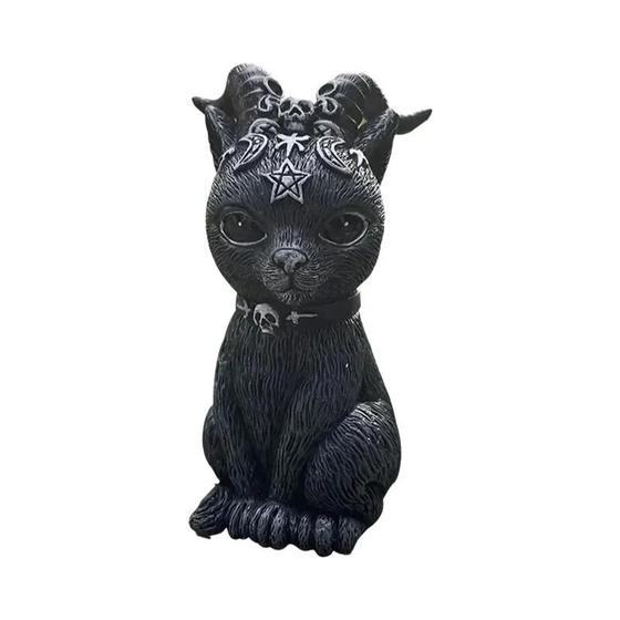 Imagem de Estatueta De Gato Preto Pintada À Mão Decoração De Bruxa Fofa Misteriosa Ornamento De Mesa De