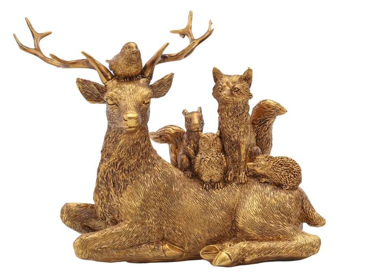 Imagem de Estatueta Decorativa Enfeite Natal Animais Escritório Grande Dourado Rena Natalino Decoração
