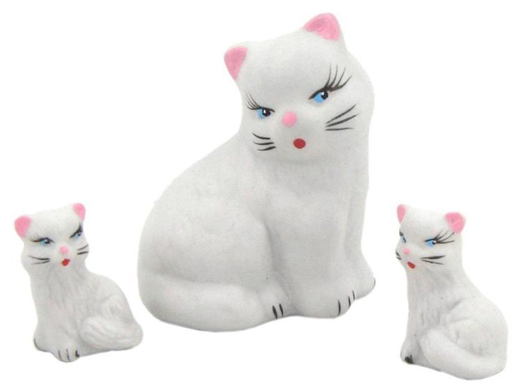 Imagem de Estatueta Familia de Gato em Miniatura de Ceramica 3 peças - Decore Casa