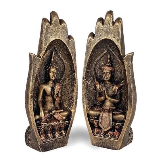 Imagem de Estatueta Mão Buda Hindu Dourado Em Resina