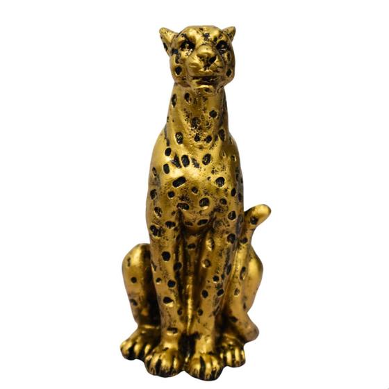 Imagem de Estatueta Pantera Leopardo Sentada Decoração Resina 11 cm