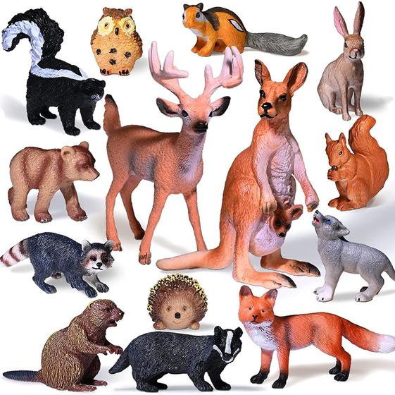 Imagem de Estatuetas Realistas de Animais da Floresta - 14 Peças para Decorar Bolos