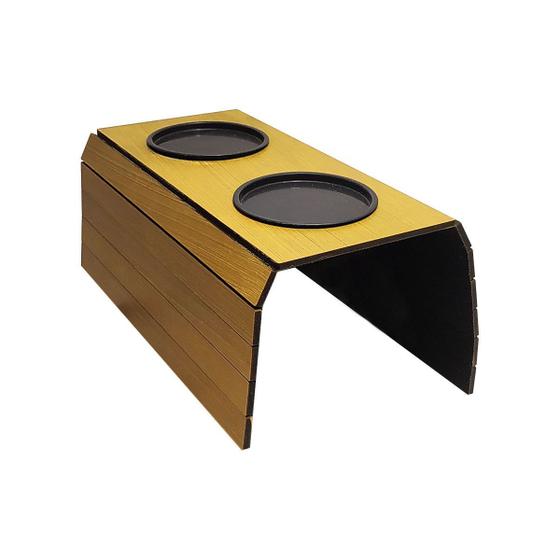Imagem de Esteira para Braço de Sofá Flexível com Porta Copos Amarelo Rustico Mdf Madeira