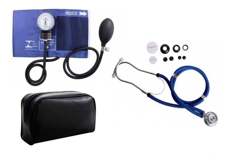 Imagem de Estetoscópio Duplo +  Medidor de Pressão Arterial Manual Azul  - Premium