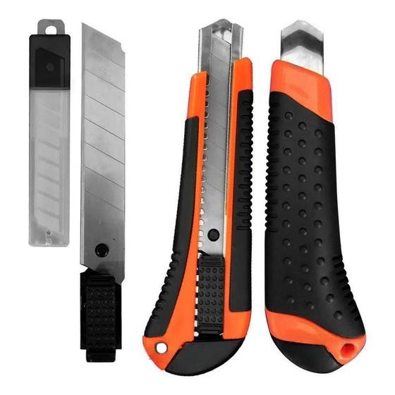 Estilete 18mm com Cabo Emborrachado e 6 Lâminas Menor preço em Estilete 18mm com Cabo Emborrachado e 6 Lâminas