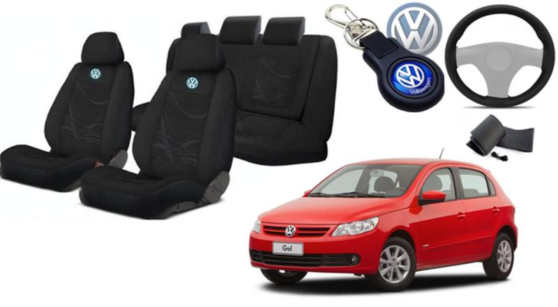 Imagem de Estilo e Proteção: Kit Capas Tecido Gol 2008-2012 + Capa Volante + Chaveiro VW