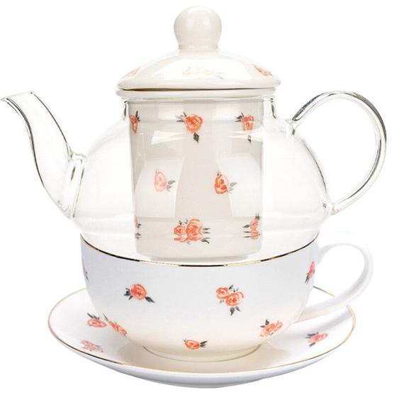 Imagem de Estilo europeu Rose Flower Teapot Set Phnom Penh Cup And Saucer Kitchen Home Coffee Mug Cerâmica Overglaze Bules (Xícara de Chá de Bule)