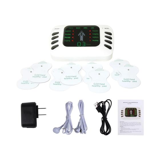 Imagem de Estimulador Muscular Elétrico EMS - 8 Almofadas para Fisioterapia e Massagem de Costas e Pescoço