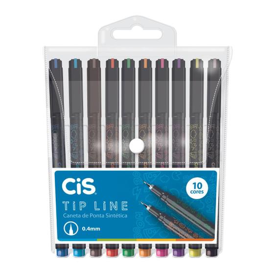 Imagem de Estojo 10 Canetas CIS Tip Line 0,4mm 10 Cores Ponta Fina