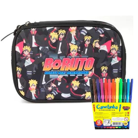 Imagem de Estojo Box Boruto Naruto Preto Grande + Canetinhas Brind